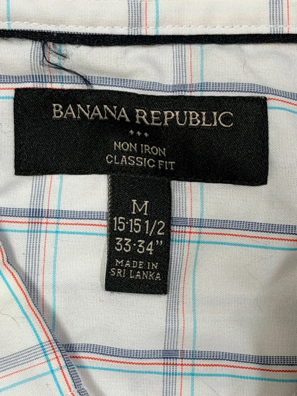 Banana Republic Non-Iron Classic Fit Dress Shirt White Plaid 15.5 33/34 Medium